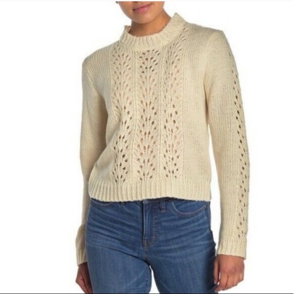 SW68 Woven Heart Open Stitch Crewneck Sweater NWOT L